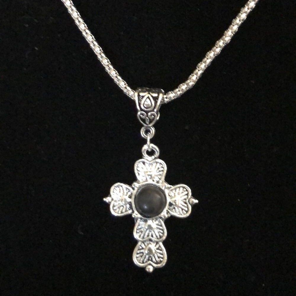 Silver Chain Cross stone necklace